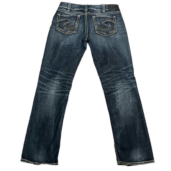 SILVER JEANS SUKI Mid Rise Size W31 L 30 Big Stitching Raw Hem 5 Pockets - Picture 4 of 12